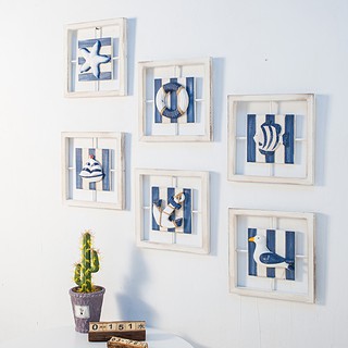 Khung tranh gỗ trang trí hình vuông 25cm - Decor đồ trang trí theo phong cách biển Địa Trung Hải
