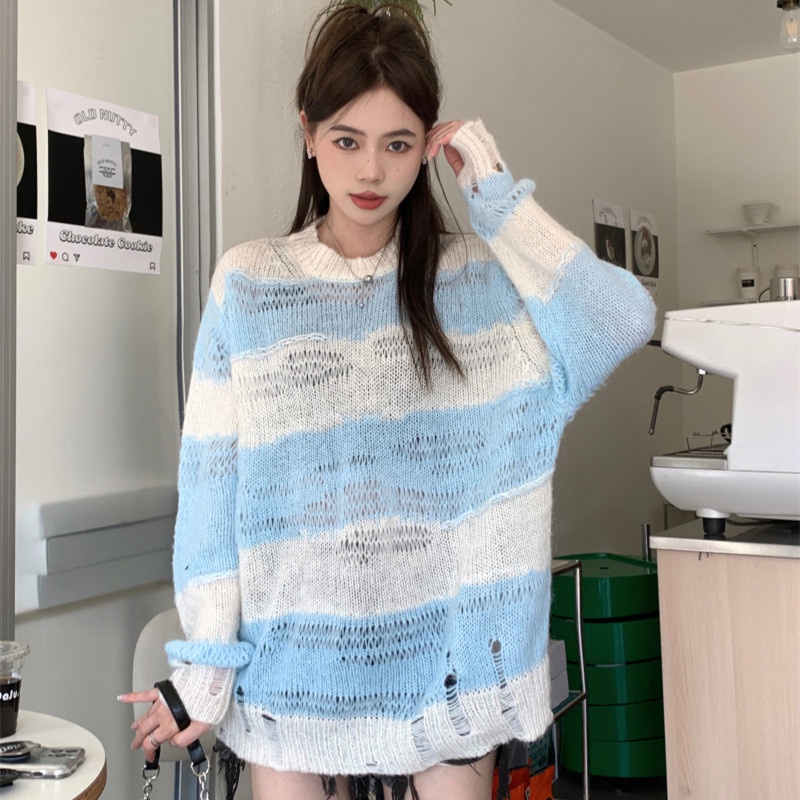 Áo Sweater Dệt Kim Tay Dài Dáng Rộng Thời Trang Mùa Thu Dễ Phối Đồ