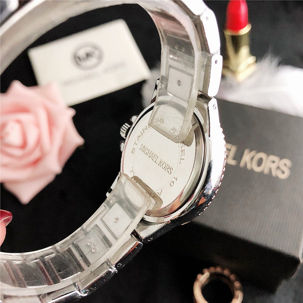 Mk Đồng Hồ Đeo Tay jam tangan perempuan wanita Đính Kim Cương Giả Bằng Thép Không Gỉ Sang Trọng Cho Nữ