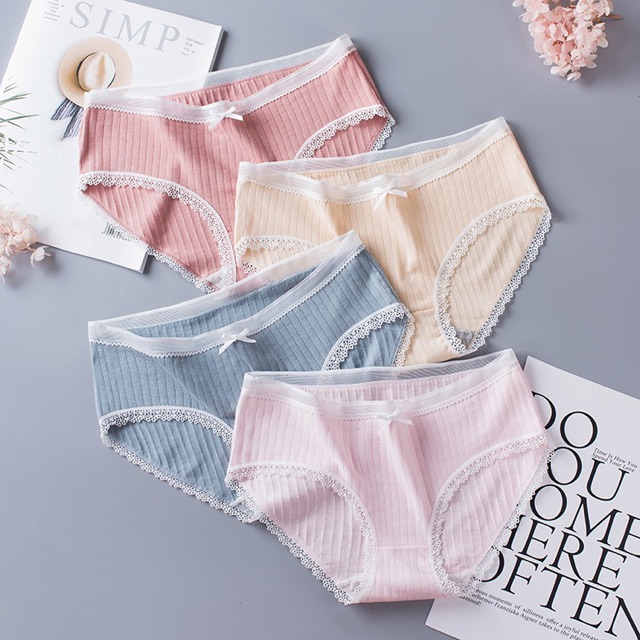 Quần Lót Cotton Viền Ren Đính Nơ Phong Cách Hàn Quốc TOPBRA