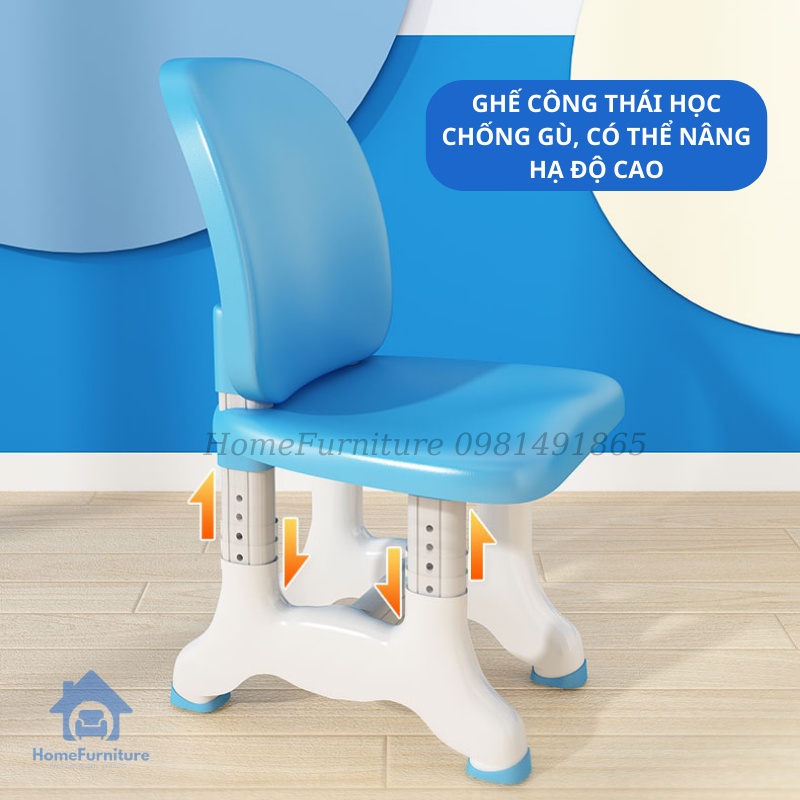 Bộ bàn ghế học sinh K05 - Bộ bàn học cho bé có giá sách chống gù, Độ bền hơn 20 năm, Size lớn 80cm Home Furniture
