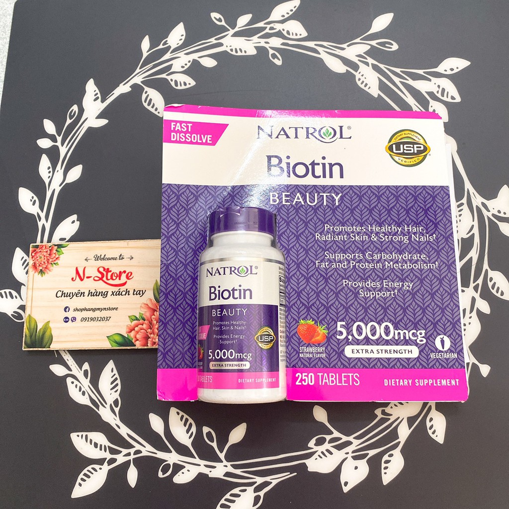 Hộp 250 viên kẹo ngậm BIOTIN NATROL MỸ