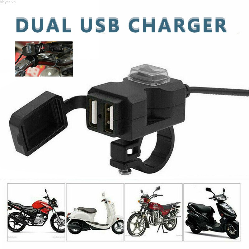 Bbyes 12V Motorcycle Waterproof Dual USB Charger Motorbike Power Adapter Socket
