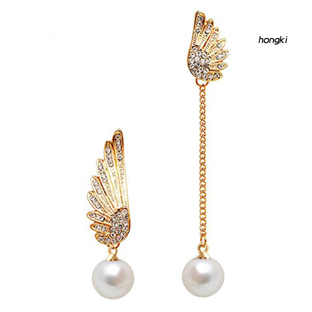 Bông Tai Hình Cánh Thiên Thần Đính Ngọc Trai Nhân Tạo Thời Trang