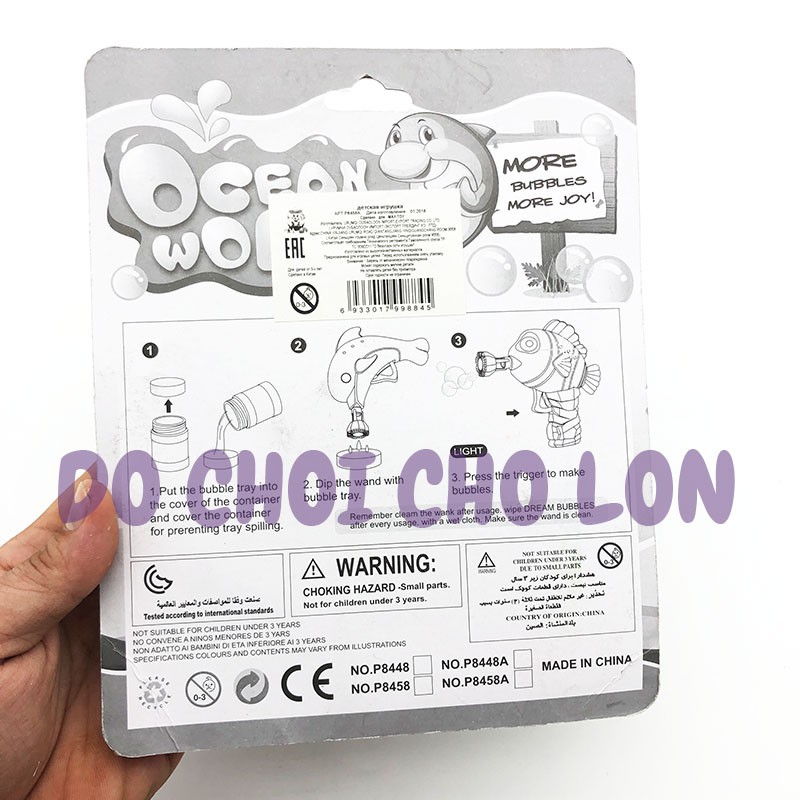 Đồ chơi súng thổi bong bóng cá heo bóp tay 1 bình P8458A