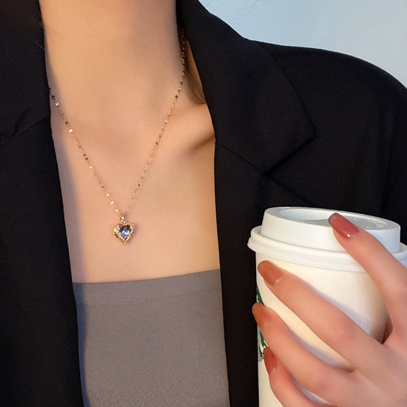 Dây chuyền nữ TITAN NGUYÊN CHẤT vòng cổ nữ mặt hình trái tim đá pha lê cao cấp đổi màu lấp lánh trang sức nữ thời trang sang trọng