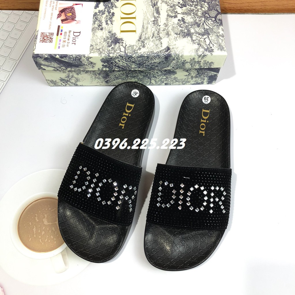 Dép nam ❤️FREESHIP❤️ Dép quai ngang LBB-DIOR màu đen đính đá