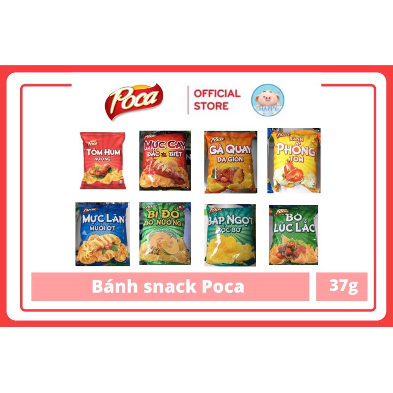 Bánh Snack Poca [Tôm hùm nướng, Mực cay đặc biệt, Phồng tôm, Mực lăn muối ớt, Bí đỏ nướng, Bắp rang bơ, Bò lúc lắc] 37g