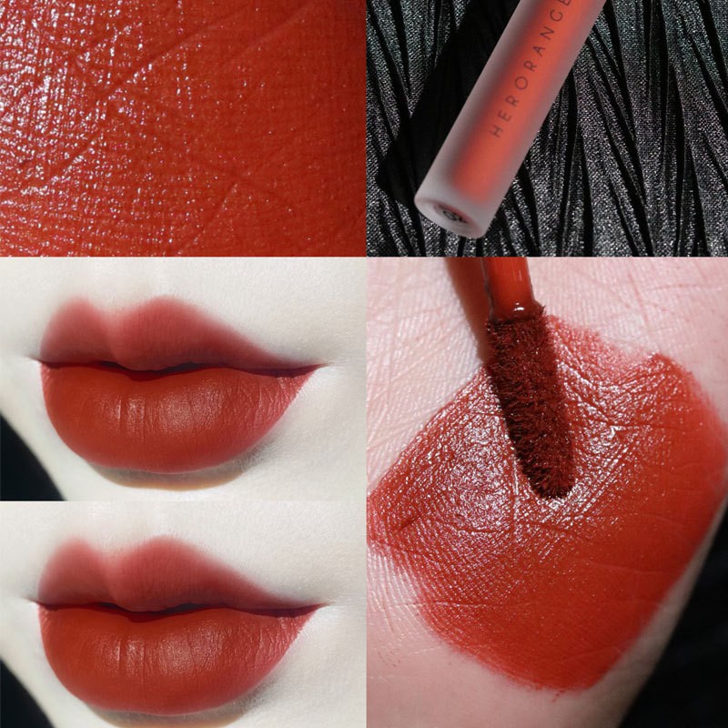 Long-wearing herorange matte lipstick với màu mềm mại và vỏ trong suốt m3