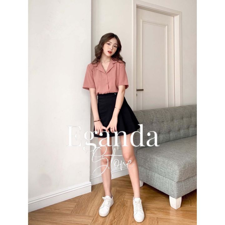 Áo sơ mi nữ cổ vest tay ngắn phong cách Retro nhiều màu công sở- Áo sơ mi nữ cổ vest cộc tay chất voan trơn quốc dân0