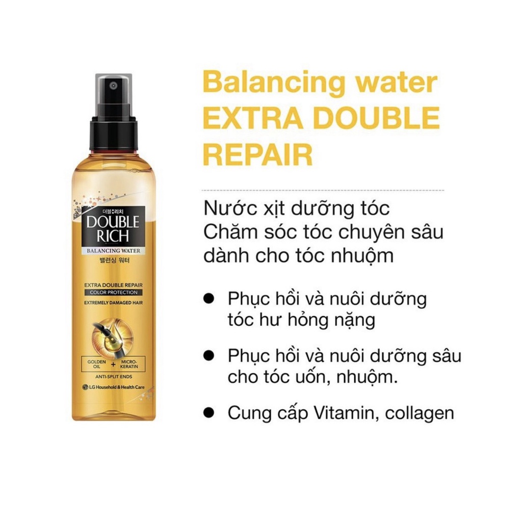 Nước Xịt Dưỡng Tóc Double Rich Chăm Sóc Khô Xơ Hư Tổn, Tóc Nhuộm Chuyên Sâu Balancing Water Double Repair 120ml