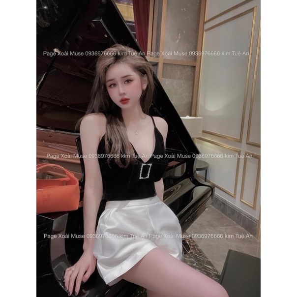 Set áo 2s nhung nơ ngực + quần đùi