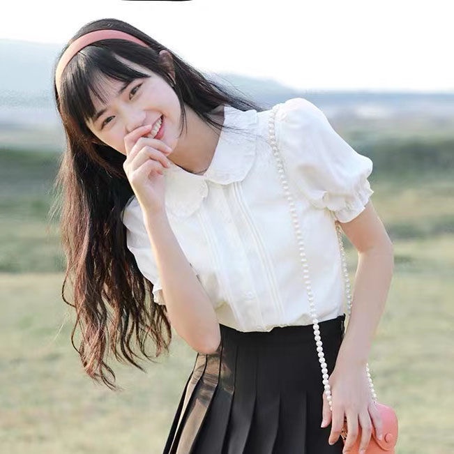 Áo Sơ Mi Tay Ngắn Phồng Cổ Búp Bê Dễ Phối Đồ Thời Trang Cho Nữ
