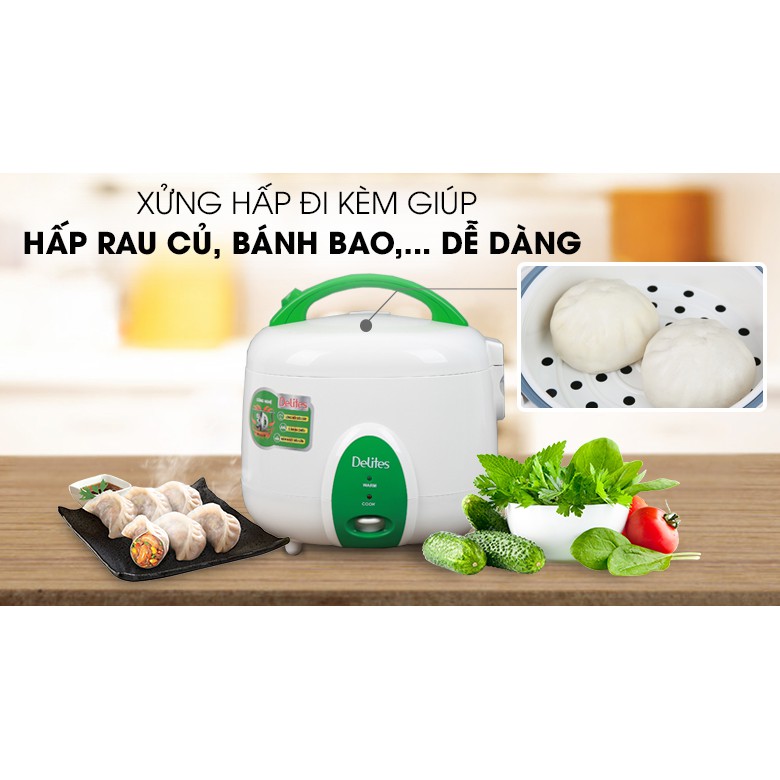 Nồi cơm nắp gài Delites 1.8 lít NCG1010 - trưng bày Lòng nồi bằng hợp kim nhôm tráng men chống dính bền tốt