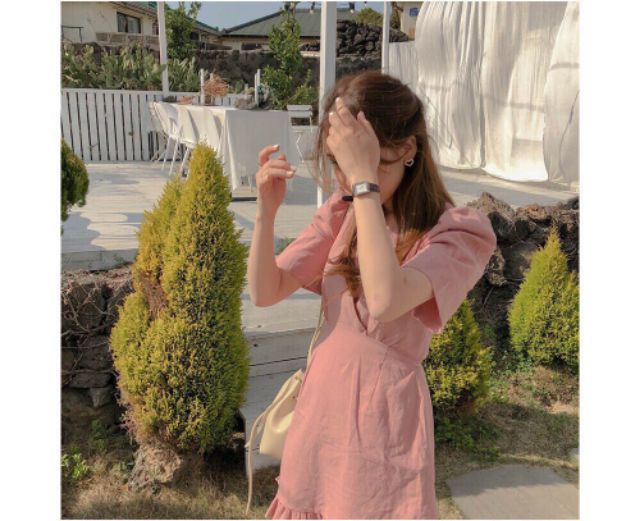 Đầm cổ v hồng baby siêu xinh