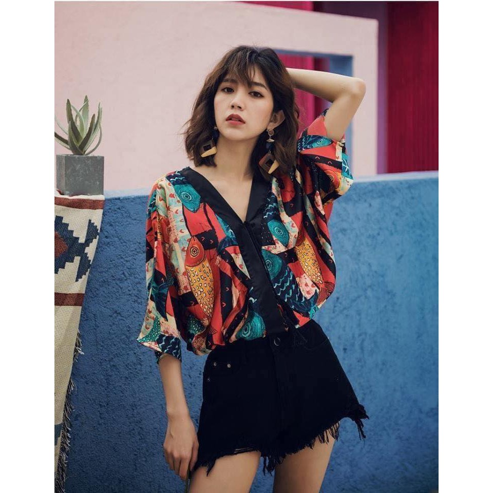 Áo thổ cẩm Kimono thời trang phong cách Nhật Bản