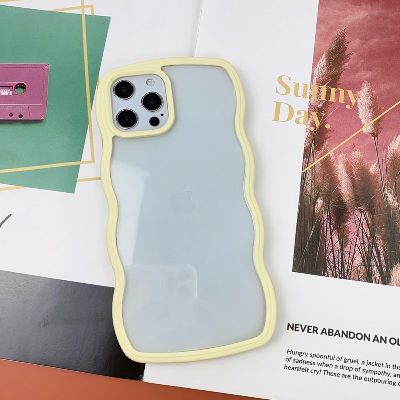 Ốp lưng iphone mây Dẻo bo viền 7/8/SE/11/12/13/Pro/Promax/Max màu vàng, tim pastel xinh nhẹ nhàng
