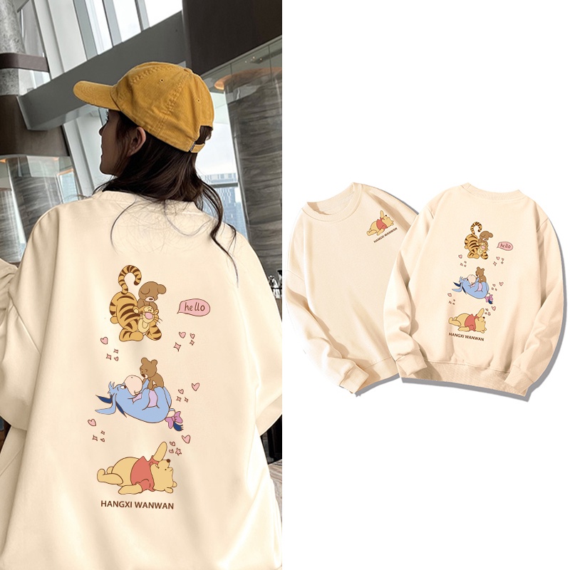 Áo Sweater Tay Dài Cỡ Lớn In Hoạt Hình Winnie The Pooh Dễ Thương Cho Nữ