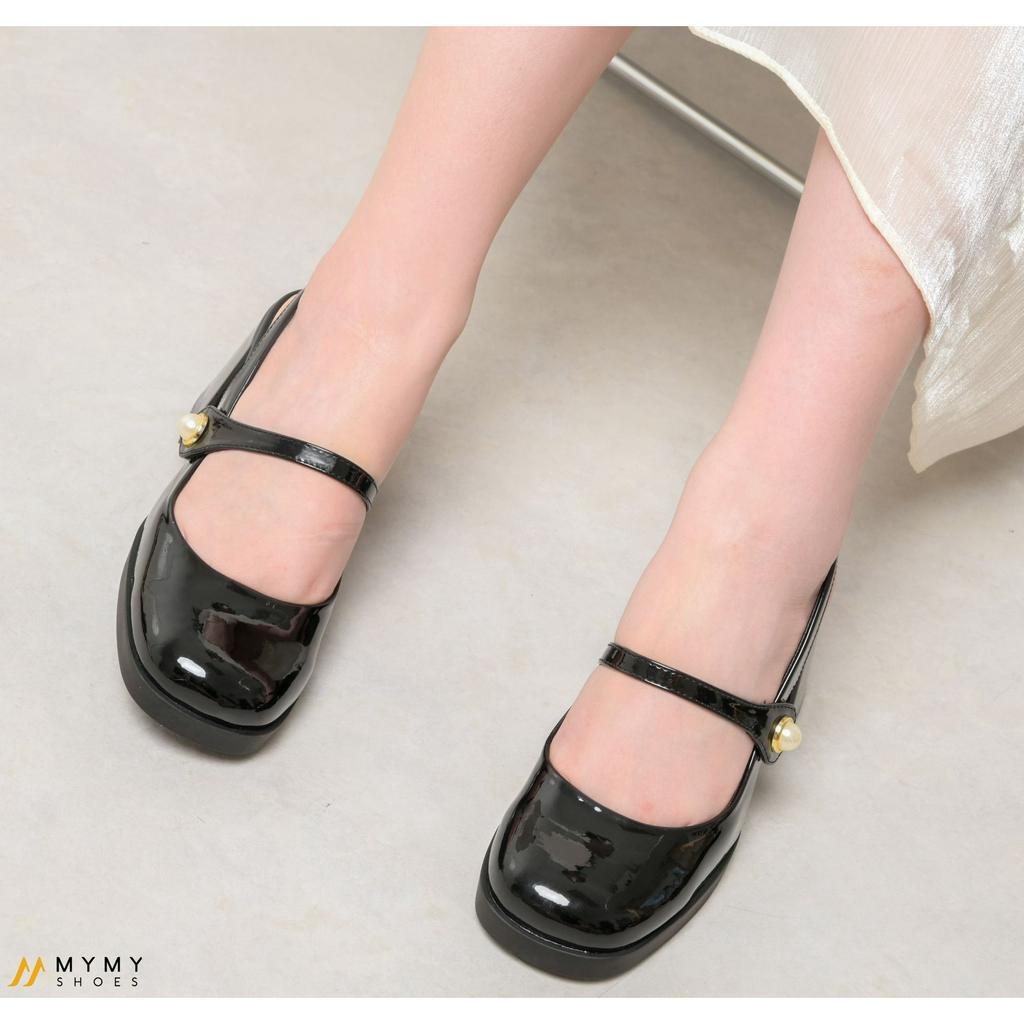 Giày cao gót nữ đế vuông đế cao 7cm bít mũi quai ngang màu đen MyMyShoes - giày cao gót MS557