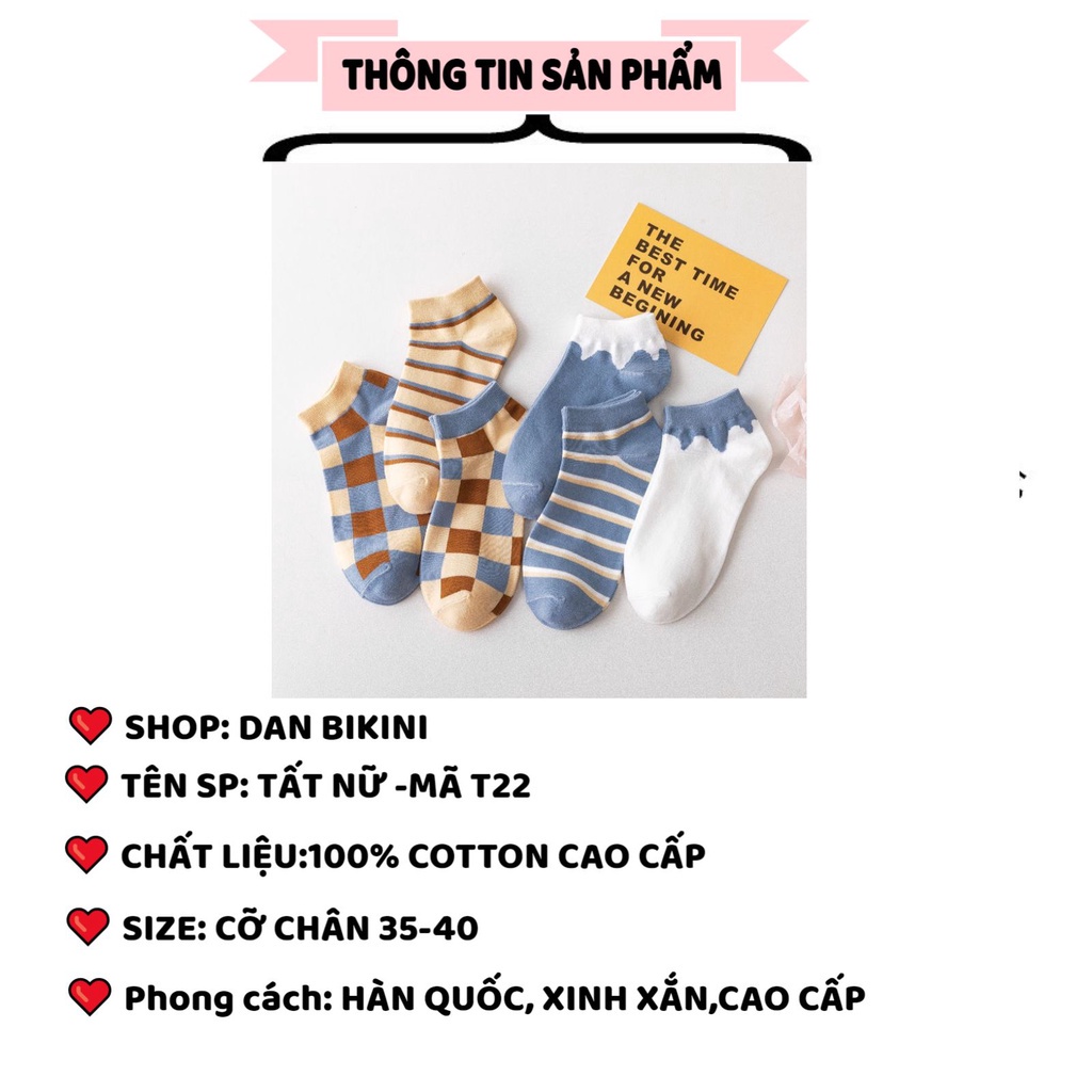 Tất Vớ Nữ - Tất Nam Nữ Cổ Thấp Chất Cotton Dệt Kim Mềm Mại Thấm Hút Mồ Hôi MÃ T22