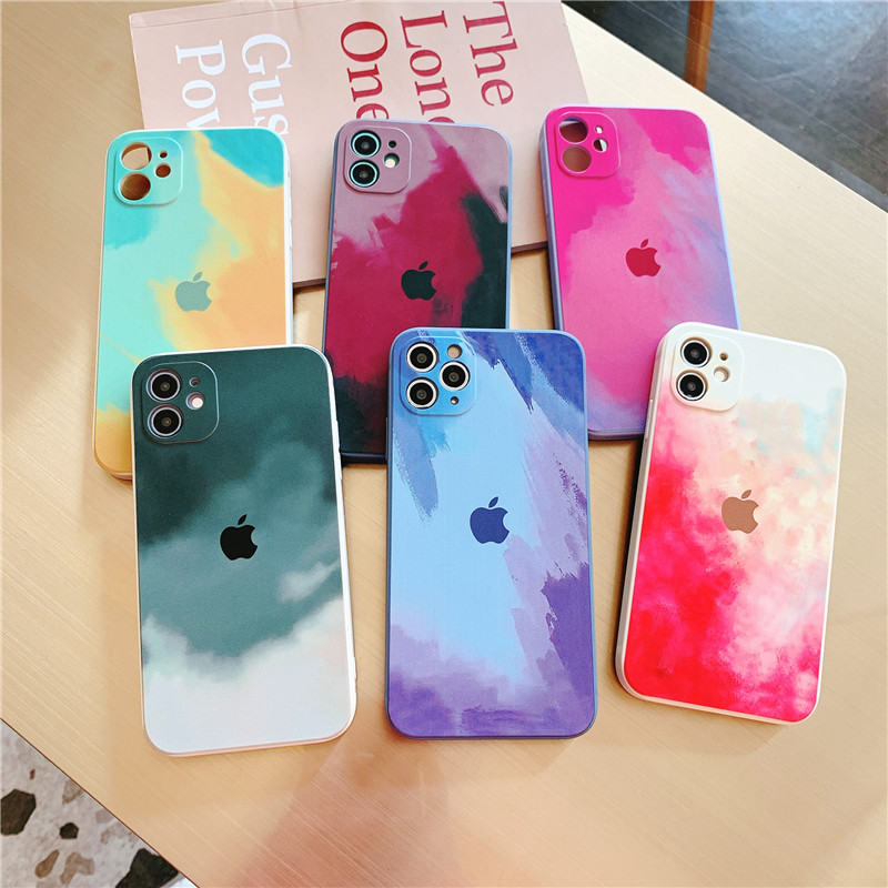 iPhone 12 Pro Max XR 7 8 6 6S Plus 12 Mini SE 2020 11 Pro Max X XS Max Official Colorful Watercolor Soft Silicone Ultra-Thin Phone Case with LOGO