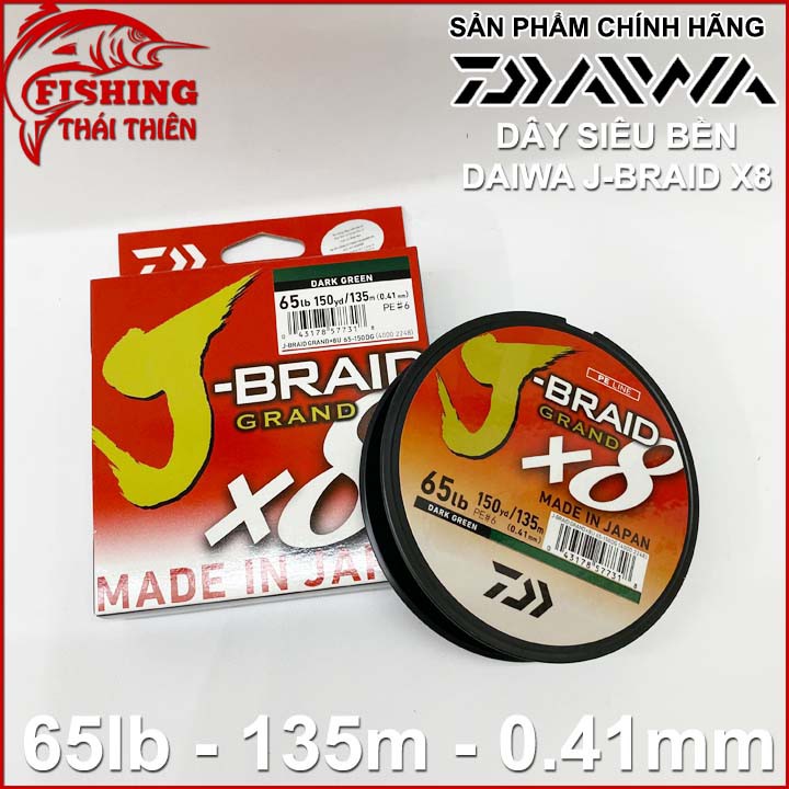 Dây câu, Dù câu cá siêu bền Daiwa JBraid X8 cuộn 135m màu rêu