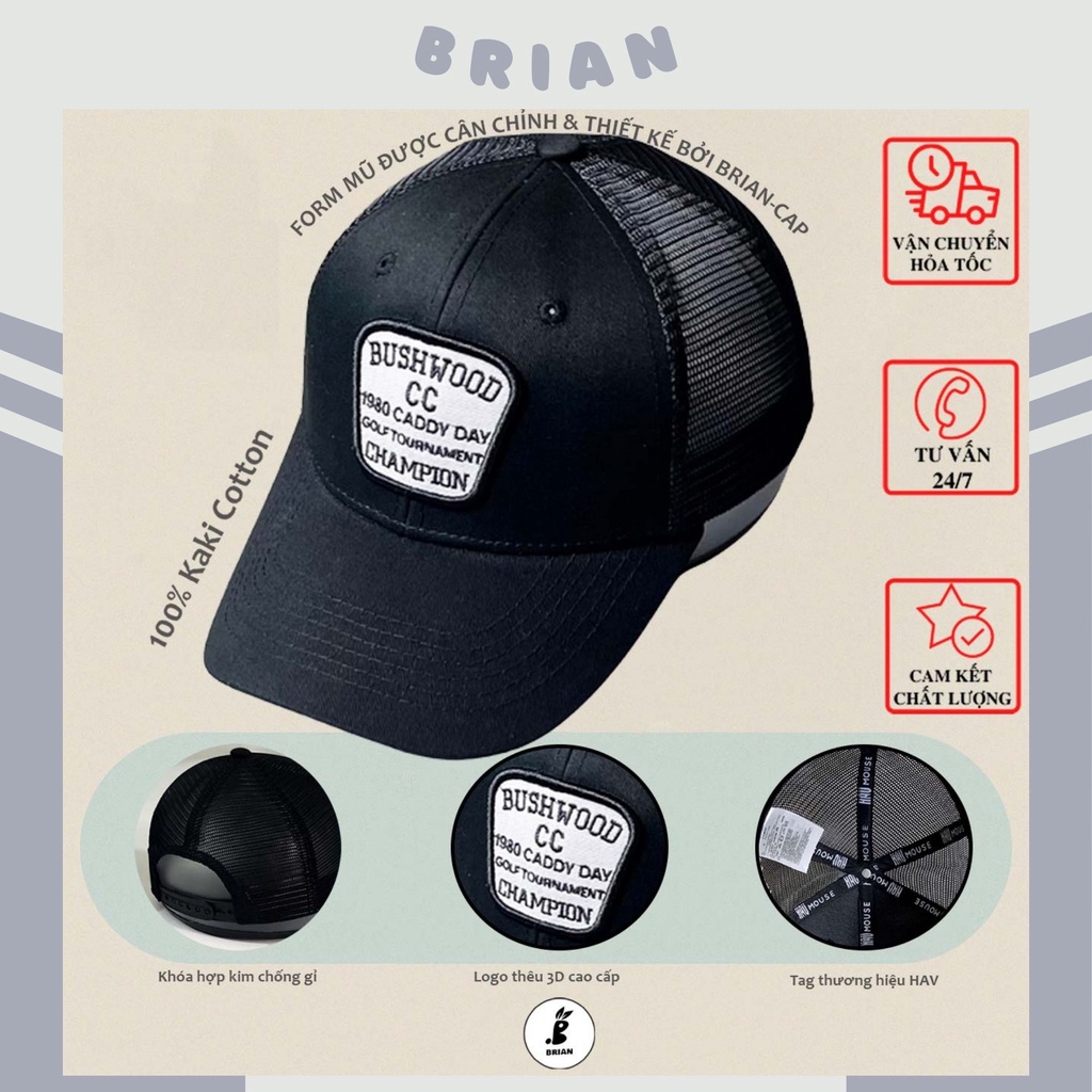 Mũ lưỡi trai lưới thêu chữ Bushwood hàn, Nón kết thời trang thể thao ullzang unisex đội chống nắng dành cho cả nam nữ.