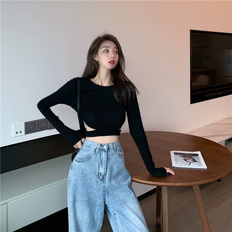 Áo thun IELGY ngắn dáng ôm thiết kế khoét lỗ thời trang cho nữ