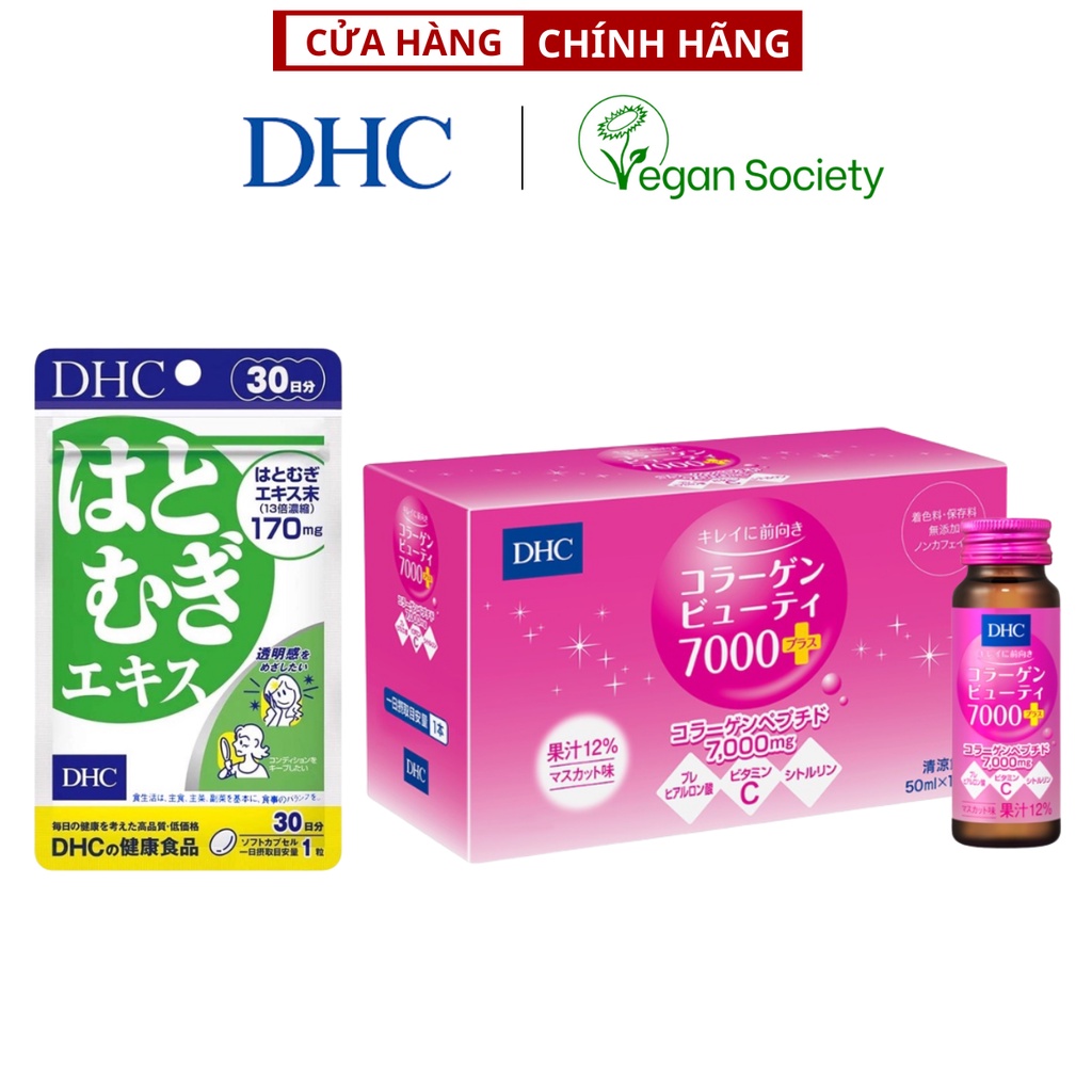 Combo dưỡng da trắng sáng DHC Collagen nước Beauty 7000 Plus 500ml và Adlay Extract 30 ngày - 30 viên