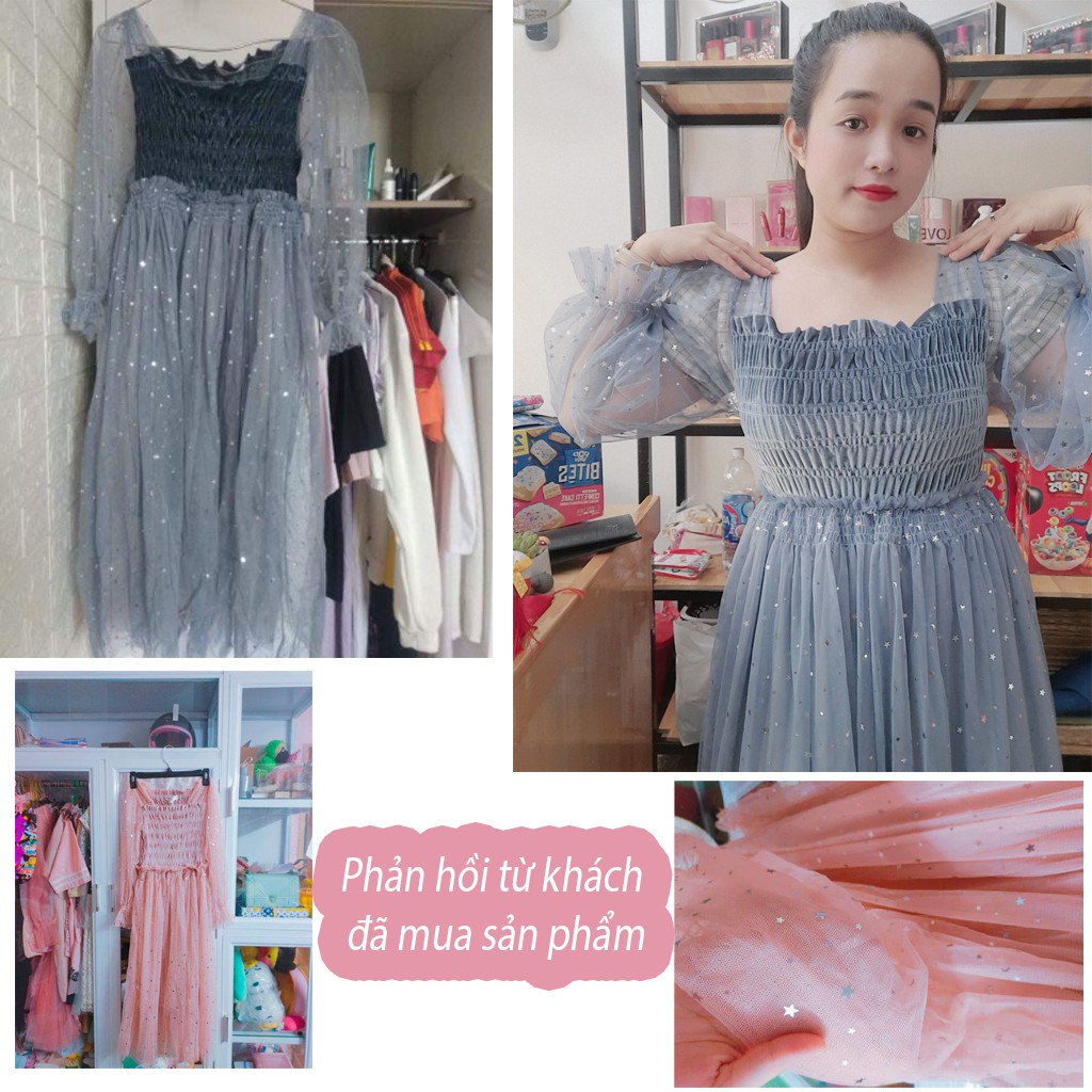 (SẴN) Váy công chúa dáng xòe 2 lớp tay dài lấp lánh BLINK BLINK phong cách dễ thương xinh xắn V00109 | BigBuy360 - bigbuy360.vn