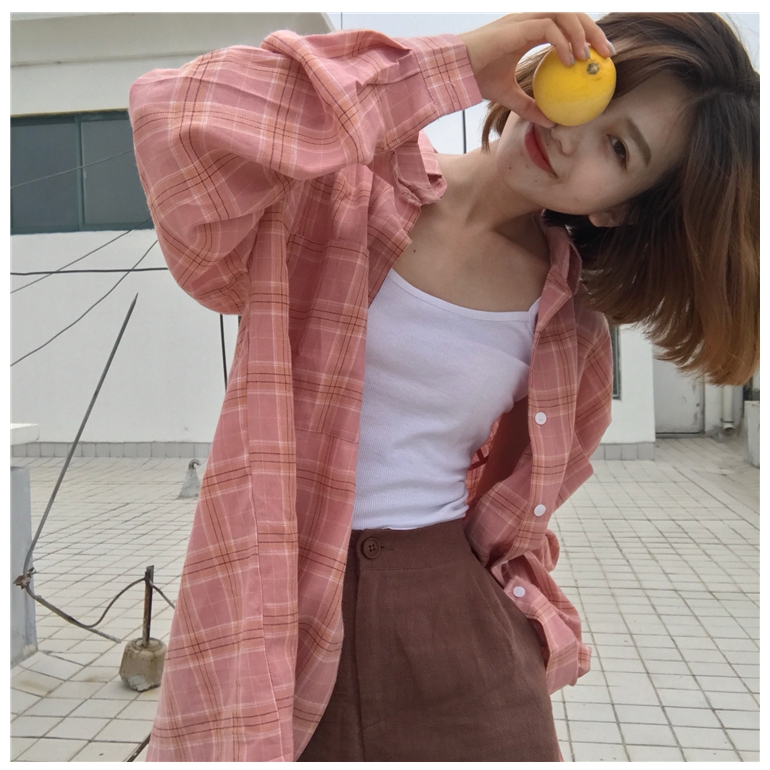 Girls Long Sleeve Shirt Solid Color Top Plaid Long Sleeve Shirt Cotton High Quality Quick Delivery