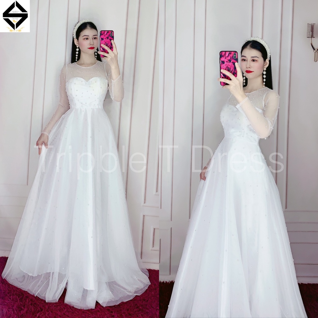 Đầm maxi dạ hội kết cườm tay dài TRIPBLE T DRESS -Size M/L/XL - MS12V