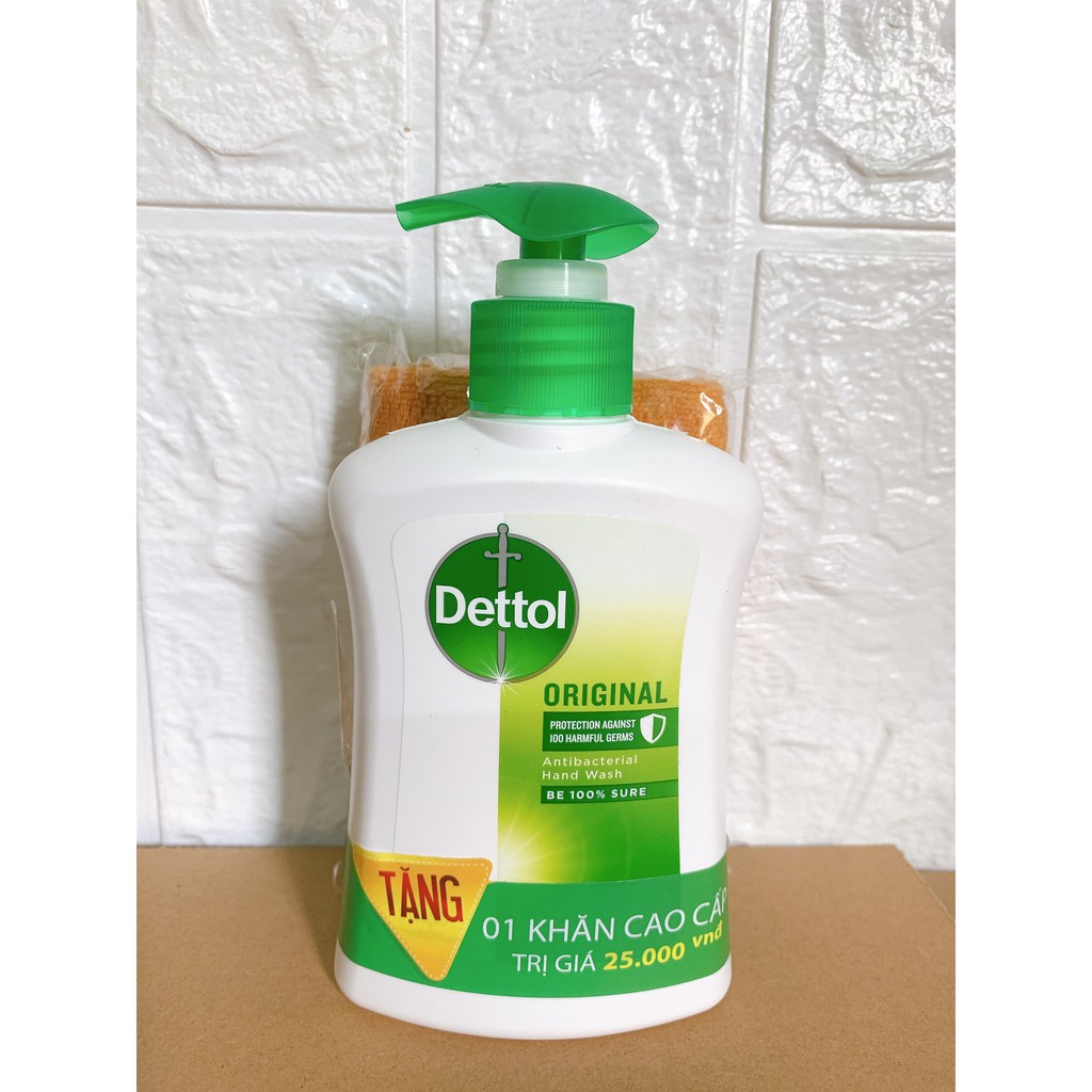 Nước rửa tay diệt khuẩn Dettol - Chai 250g Tặng kèm khăn