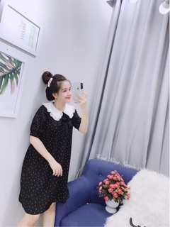 Váy chấm bi cổ nơ