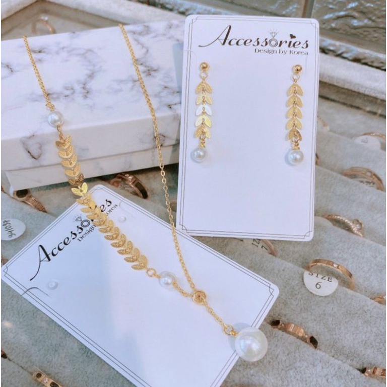 Bộ Trang Sức Nữ Bông Tai Và Dây Chuyền Titan Không Rỉ Lá Nguyệt Quế TT 4099