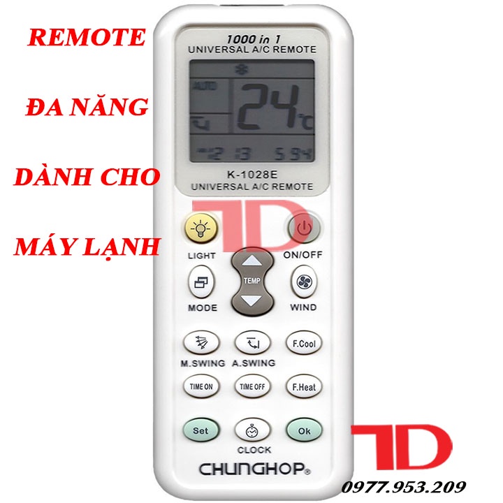 Remote dành cho máy lạnh, điều khiển đa năng Chunghop K-1028E