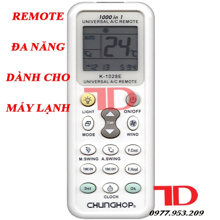 Remote điều hòa đa năng, điều khiển máy lạnh đa năng Chunghop K-1028E