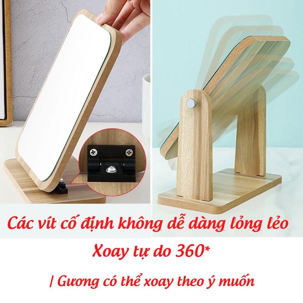 Gương để bàn , gương trang điểm để bàn bằng gỗ bàn xoay 360 độ phong cách Hàn Quốc siêu hót ATILA.SHOP