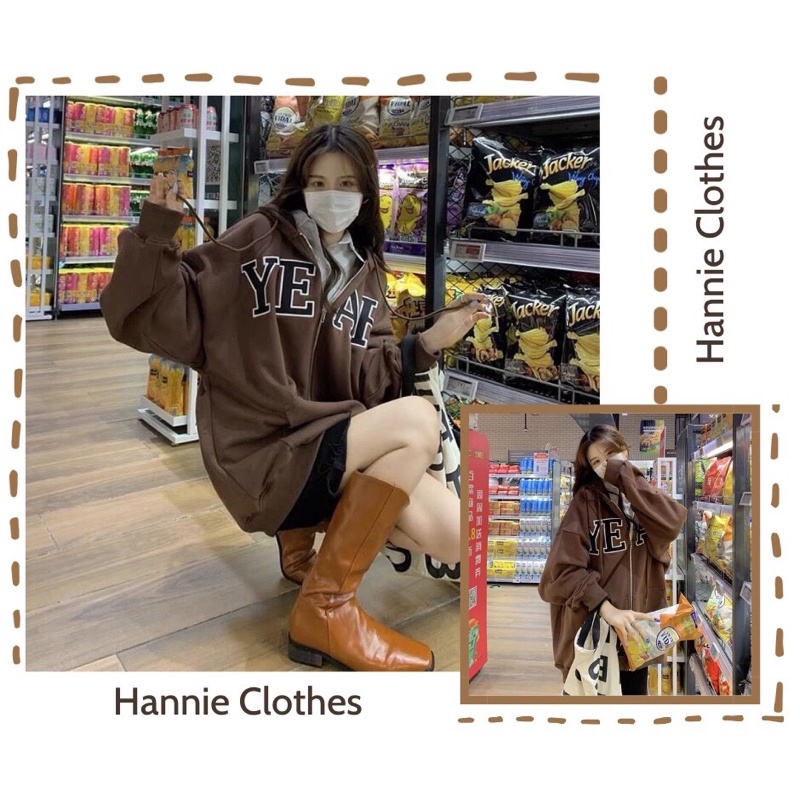 Áo Khoác Nỉ Chữ Yeah - Áo Khoác Nỉ Nữ Form Rộng Hannie Clothes