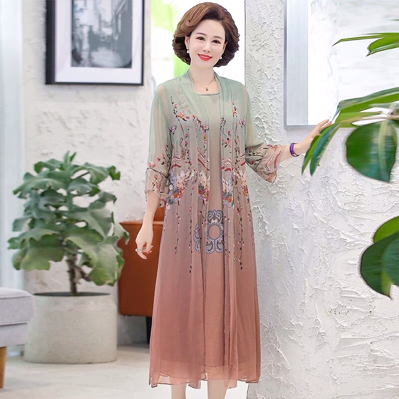 Set váy voan trung niên nữ cao cấp, màu sắc, hoạ tiết lạ, thanh lịch, trẻ trung NV0934