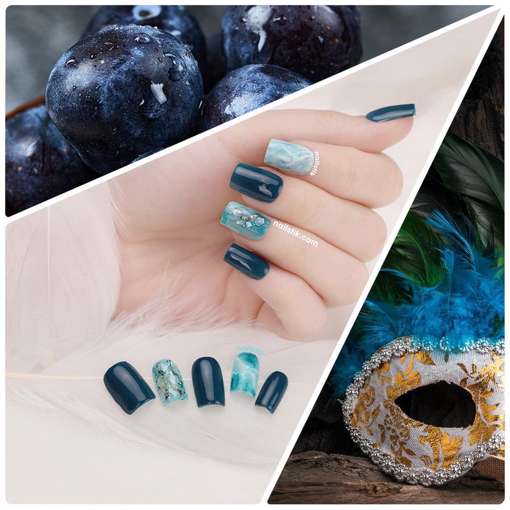 Móng úp thiết kế by NAILSTIK, màu xanh lá đậm, form móng ngang, ngắn/dài, 073