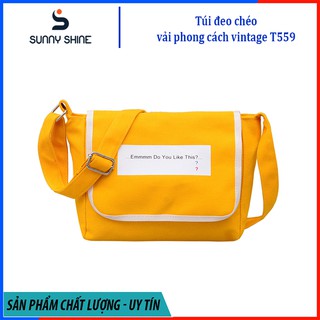 Túi đeo chéo nữ phong cách vintage, chất liệu vải canvas, có lớp lót polyester, ngăn rộng thoải mái T559