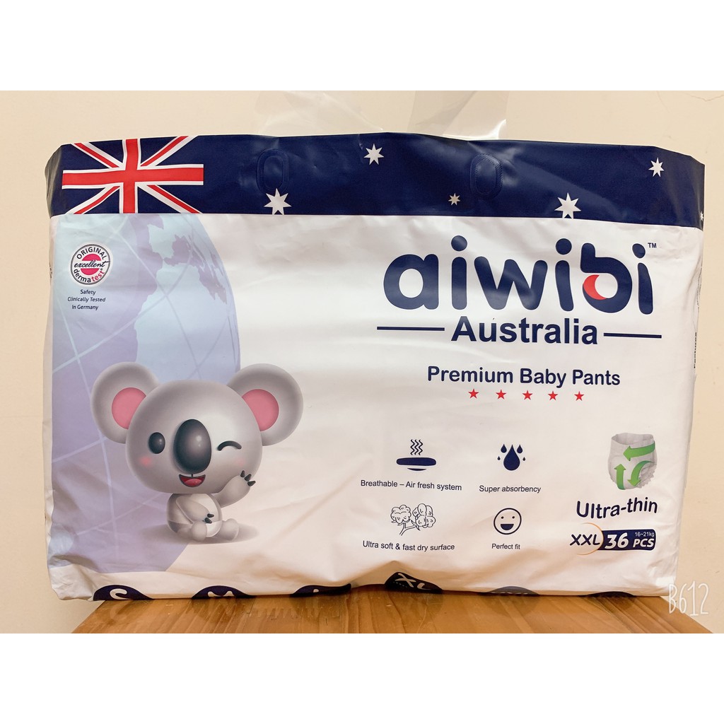 TÃ QUẦN TRẺ EM AIWIBI AUSTRALIA SIÊU THẤM-MỎNG, AN TOÀN DA. SIZE: M(48 MIẾNG), L(44 MIẾNG), XL(40 MIẾNG), XXL(36 MIẾNG)