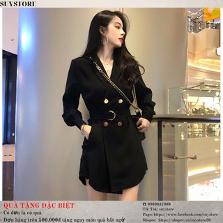 Đầm vest kaki 4 nút kèm belt màu đen suystore đầm thiết kế [hottrend]