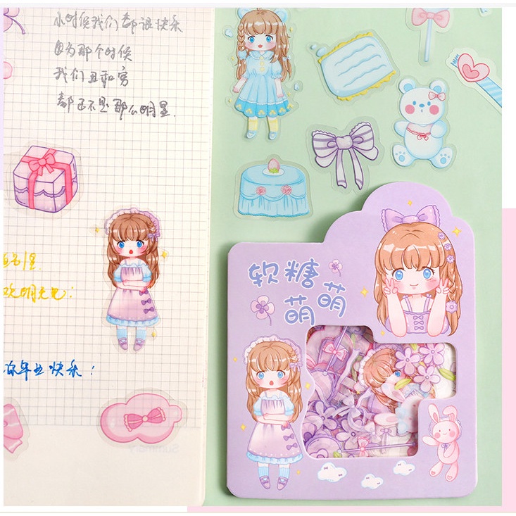 Set 45 Sticker Miếng Dán Trang Trí Nhật Ký Hình Hoạt Hình Dễ Thương