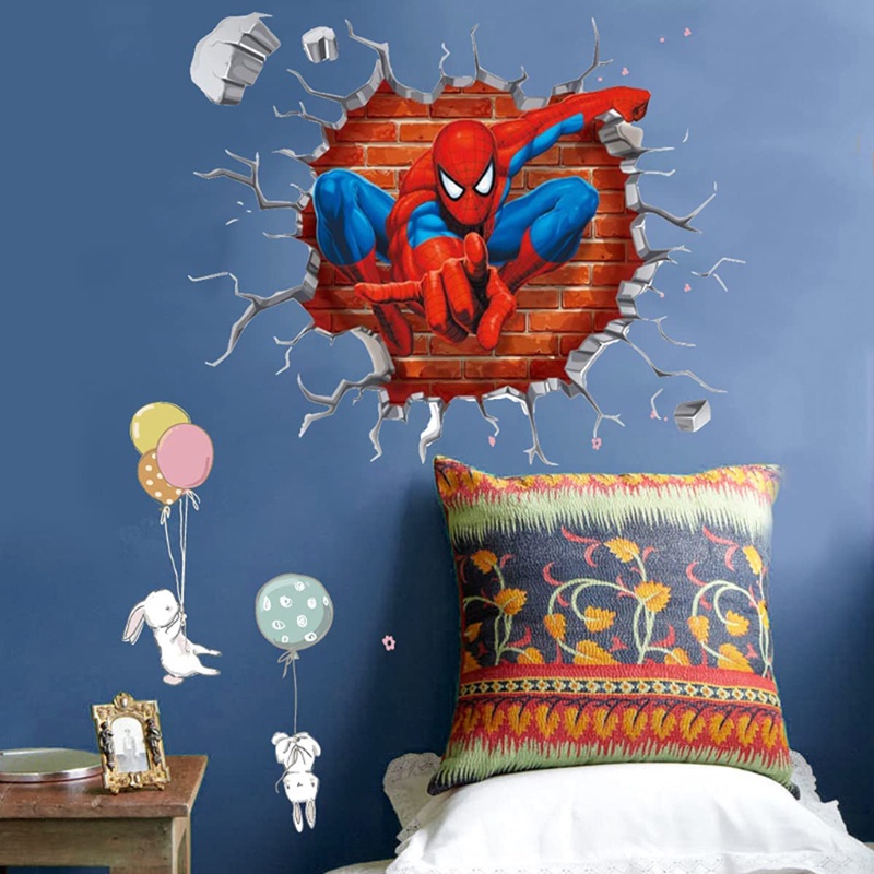 Miếng dán PVC hình anh hùng màu tối trang trí phòng ngủ cho bé trai