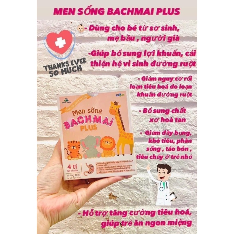 Men sống Bạch Mai Plus chứa chất xơ và 4 tỷ lợi khuẩn/táo bón/Rối loạn tiêu hóa/Biếng ăn hộp 10 ống