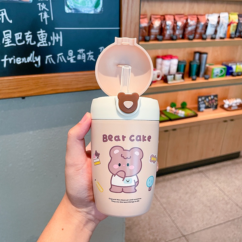 Bình Giữ Nhiệt Mini Có Ống Hút Cho Bé, Bình Đựng Nước Uống Nước Dung Tích 320ml Bình Giữ Nhiệt Inox BN03
