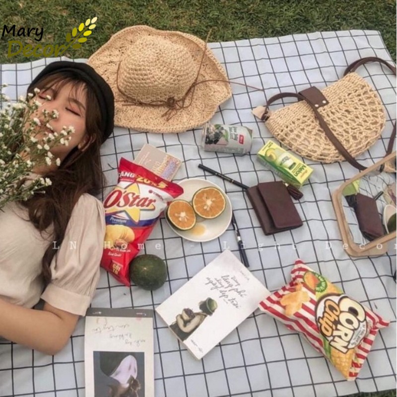 Khăn tấm trải du lịch chụp ảnh picnic, trải bàn ăn kẻ caro bằng nhựa PVC chống thấm nước gấp gọn tiện dụng - Sỉ inbox