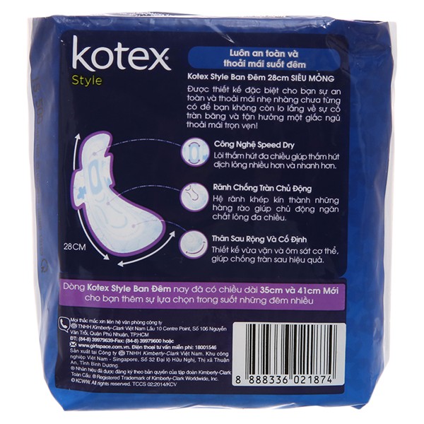 Combo 8 Gói Băng Vệ Sinh Kotex Siêu Ban Đêm Có Cánh 35cm - Mỗi Gói 3 Miếng- HSD Luôn Mới